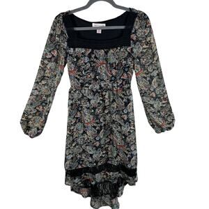Band of Gypsies Paisley Print Long Sleeve Square Neck Lace Hi Low Dress Size S